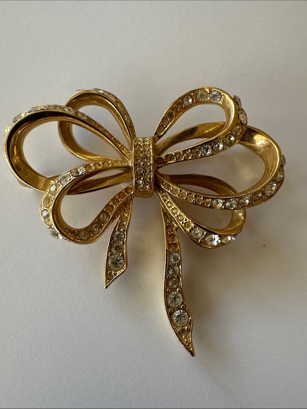 Kenneth Jay Lane Gold Bow Rhinestone Brooch